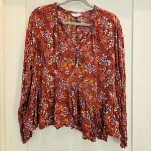 🍪 Time and Tru Spiced Cider Floral Boho Babydoll Top XXL